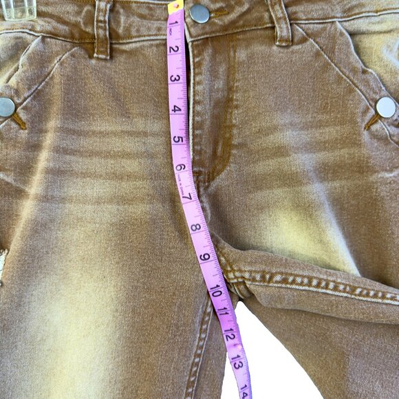 FLAMINGALS Brown Wide Leg Jeans Women’s Size Large Stretch Denim Distressed - Picture 11 of 15